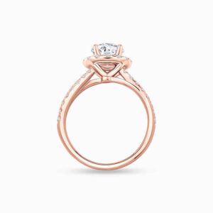 The Classic Halo diamond engagement ring in 18K rose gold with Double Pavé Band