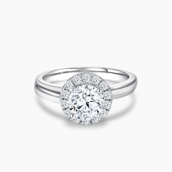 The Classic Halo diamond engagement ring in 18K white gold with Double Band