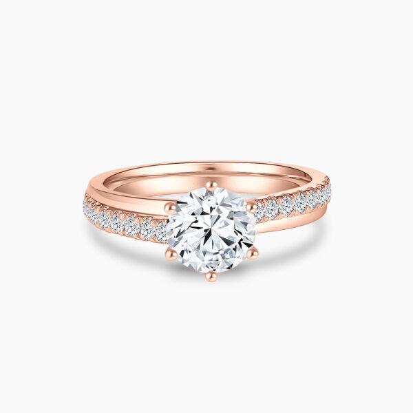 The Classic VI diamond engagement ring in 18K rose gold with Double Pavé Band