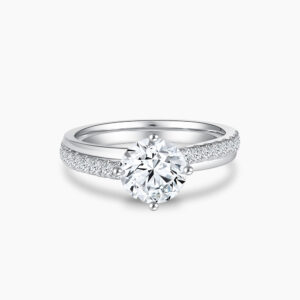 The Classic white gold diamond engagement ring in 18K white gold with Double Pavé Band