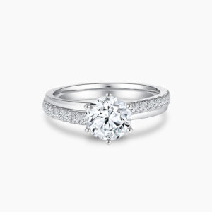 The Classic VI diamond engagement ring in 18K white gold with Double Pavé Band