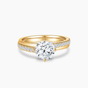 The Classic diamond engagement ring in 18K yellow gold with Double Pavé Band