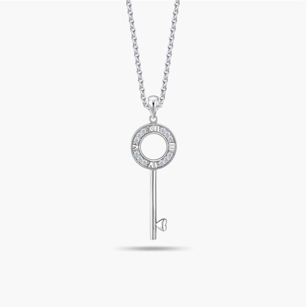 LVC Joie Aeonian Love Diamond Key Pendant In 14k White Gold featuring numerals for anniversary year 3, 4, 5, 6, 7