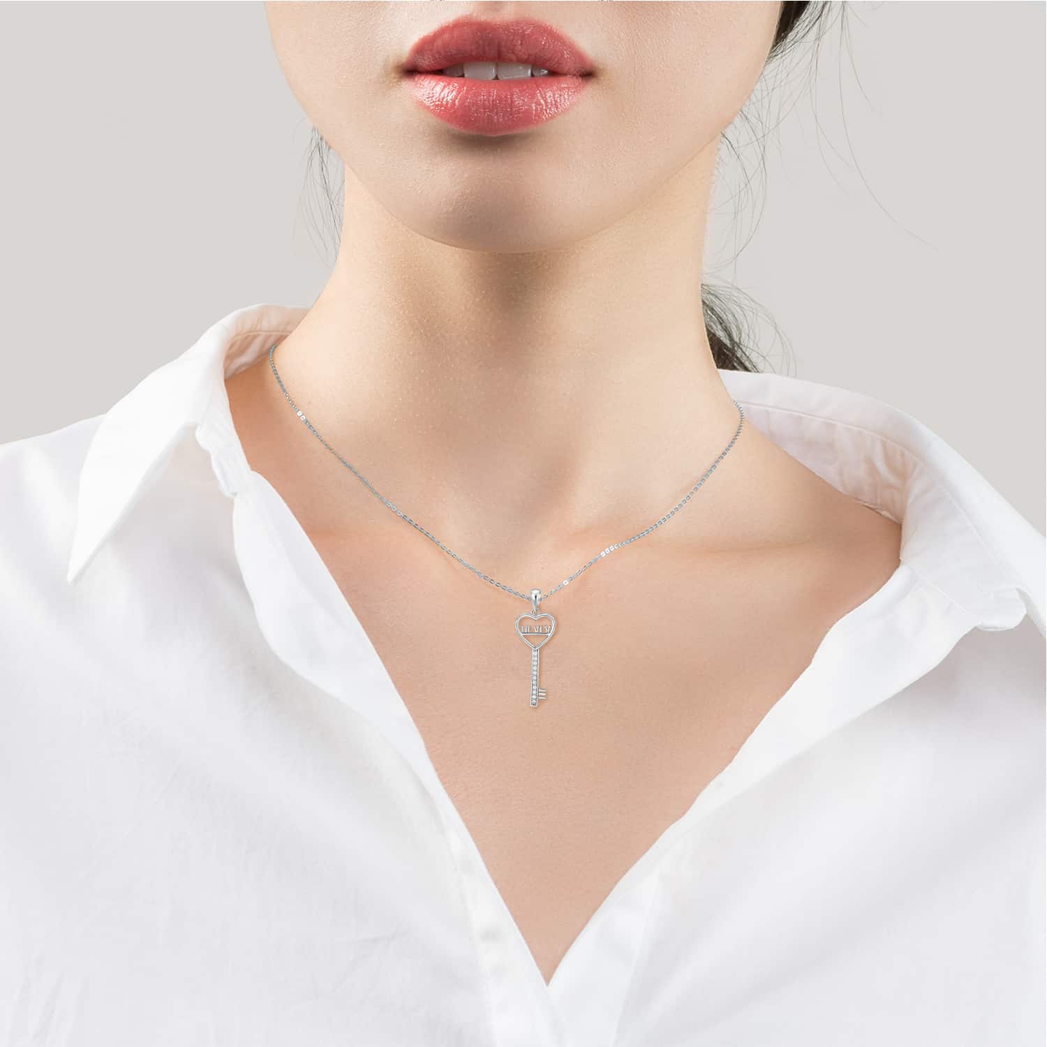 LVC Joie Unending Love Diamond Key Pendant In 14k White Gold for anniversary year 3, 4, 5, 6