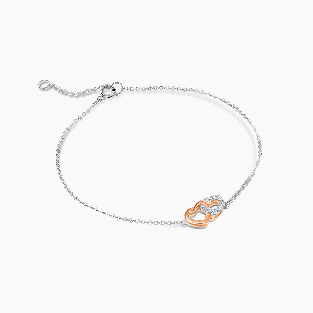 LVC Charmes Entwined Hearts Diamond Bracelet for women in 14k White and Rose Gold