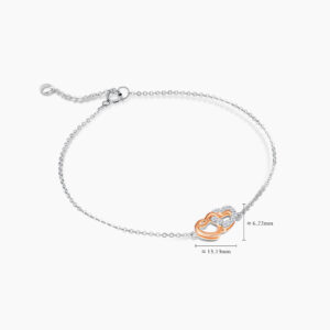 LVC Charmes Entwined Hearts Diamond Bracelet for women in 14k White and Rose Gold with measurements