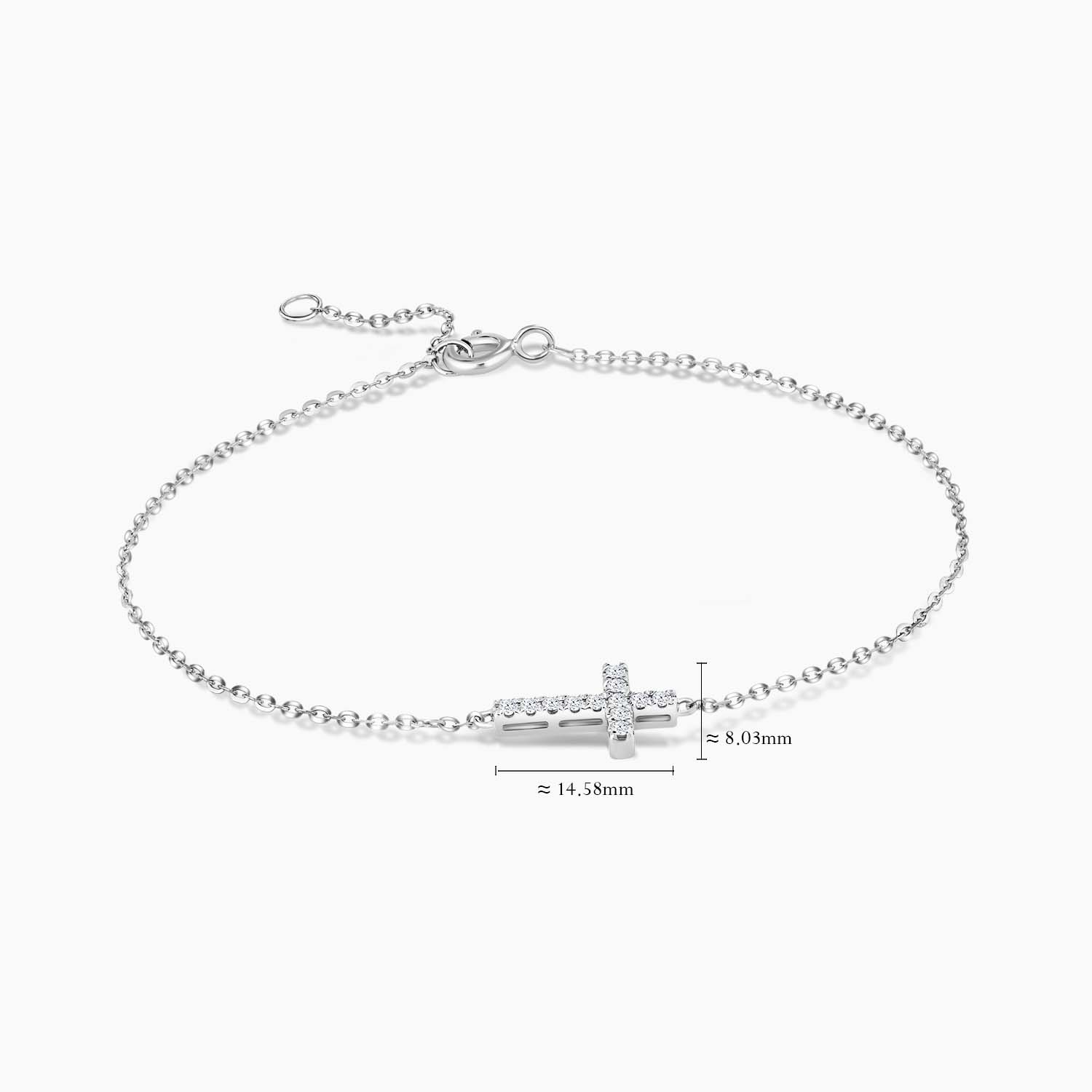 LVC BRACELETS CHARMES ELEGANCE CROSS DIAMOND designed with contemporary cross lined with 12 diamonds in 14k white gold measurements