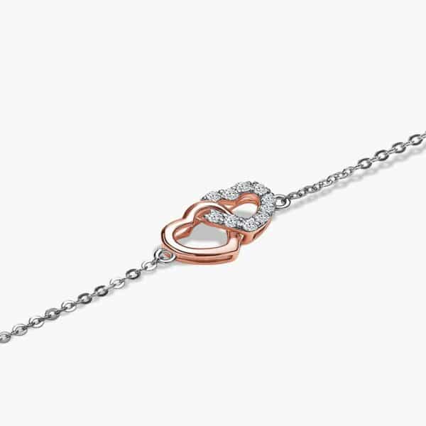 LVC BRACELETS CHARMES ENTWINED HEARTS DIAMOND BRACELET in 14k white and rose gold with 10 diamonds
