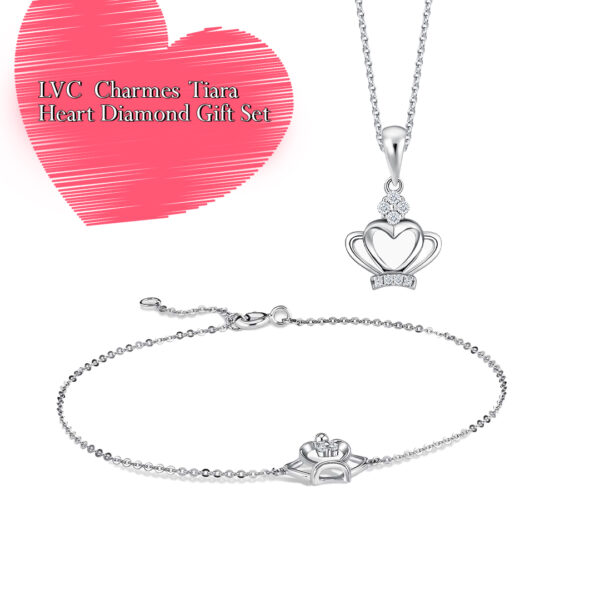 LVC BRACELETS CHARMES TIARA HEART DIAMOND GIFT SET pendant and bracelet in 10k white gold